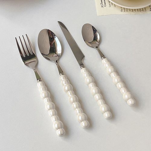 速发C叉ub 陶瓷珍珠柄用锈钢刀h勺餐具家不牛排意面甜品勺子