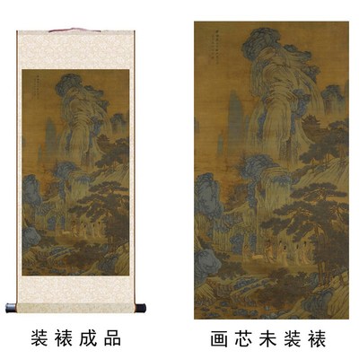 速发明沈周临戴文进谢安东山图山水画客厅办公室玄关书房装饰卷轴