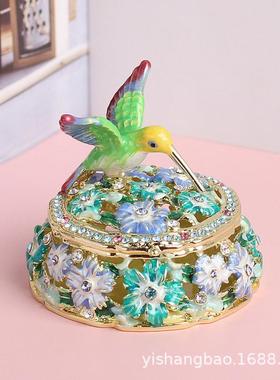 跨境新品珐琅首饰盒手工艺品网红蜂鸟小摆件家居饰品会销礼品