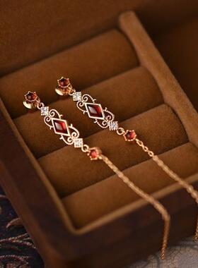 《绯红香氛》红色错石耳饰耳针小众独特原创设计轻时尚精致