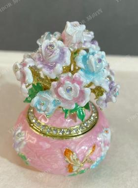 新品金属珐琅彩首饰盒七宝烧手工艺品中古花瓶桌面小摆件装饰礼物