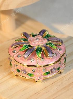 珐琅彩首饰盒七宝烧手工艺品玫瑰花盒子饰品耳钉戒指收纳盒