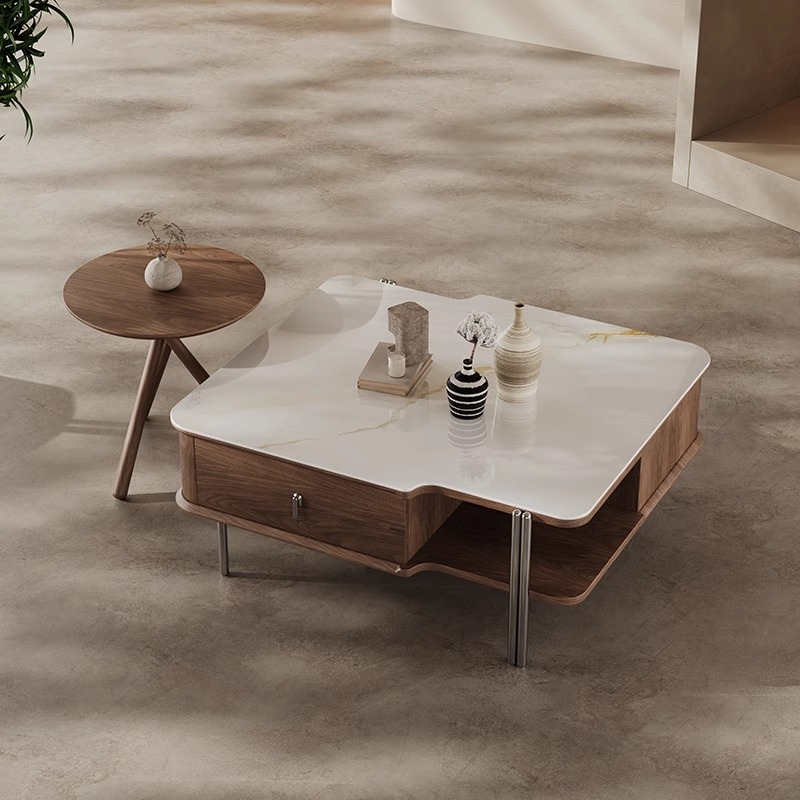 恒社中古风实木微晶石茶几组合