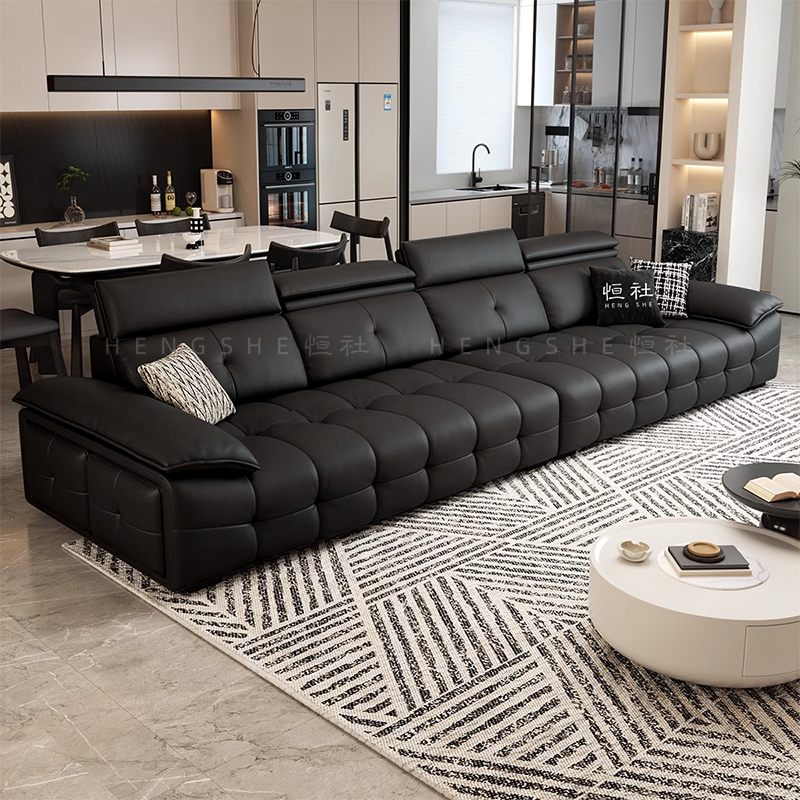 恒社现代简约松木真皮艺沙发