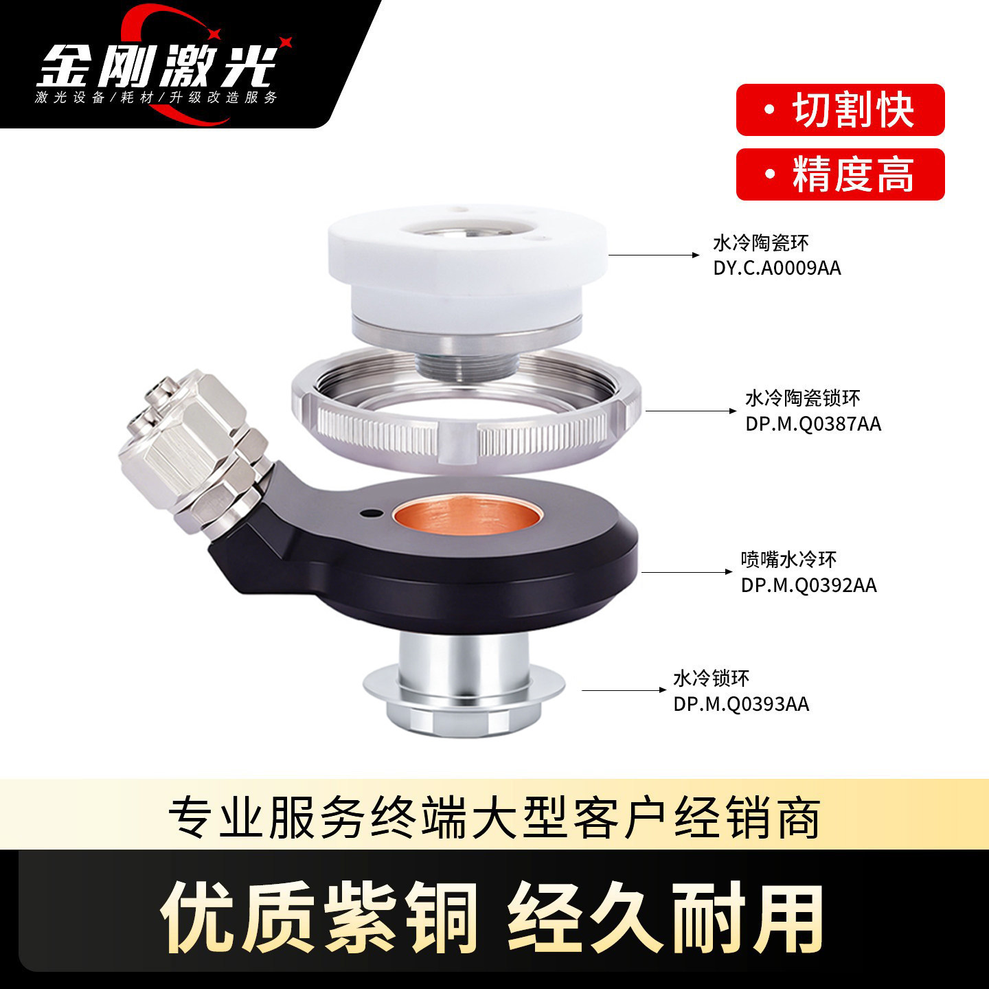 柏楚原装水冷陶瓷波刺黑金刚喷嘴