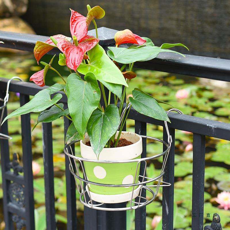 不锈钢花盆架22108篮特大号层花架双吊花盆架台栏杆悬挂式护栏阳
