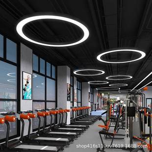 室办公EQR圆吊灯健身房创意个性商超业风圆圈工led工圆环程吊线灯