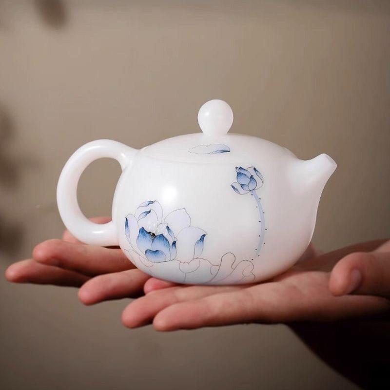 手羊绘小茶冰种脂壶瓷素烧西施壶WYY200ml郭志保陶瓷泡茶壶玉手工