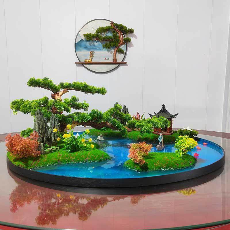 大圆桌CLW中间转盘摆件餐桌花摆高端现花代简约的餐桌上假沙盘花