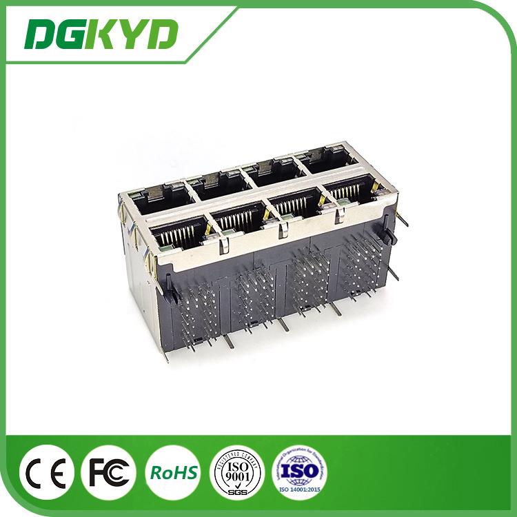 2X4多端口带弹片以L太网rj45连接器E1D0PINWIEpb插c孔