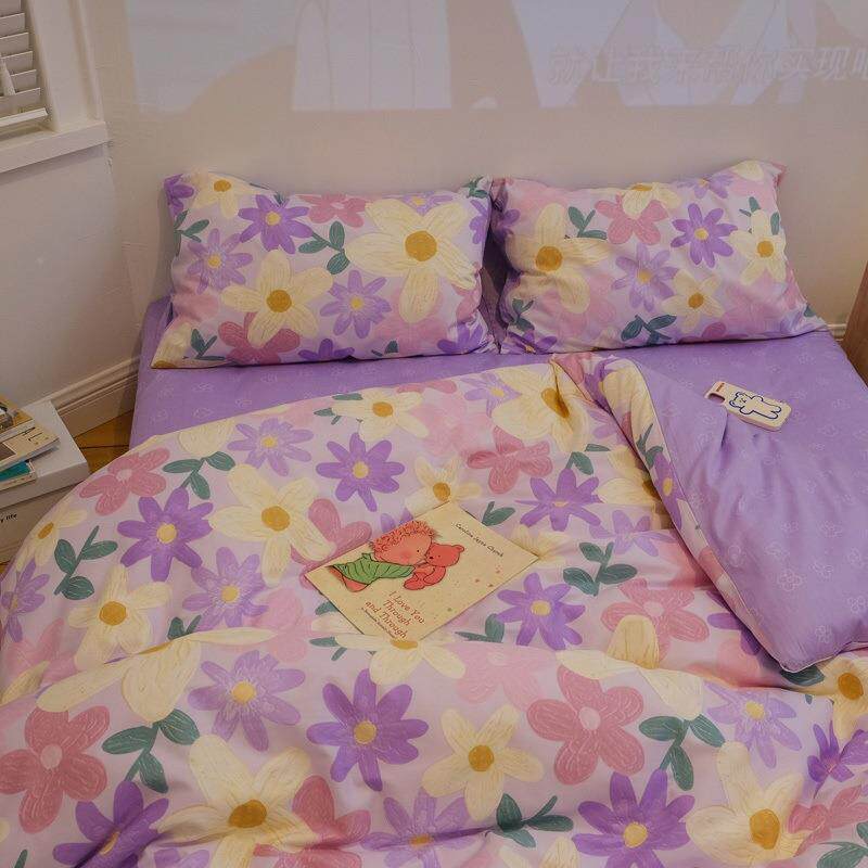欧式紫色油画风床田园小文碎1花上四件套全棉纯棉艺写意民ydly宿.