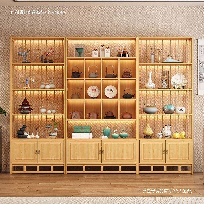 新中式艺落地AGU博架多宝阁术装饰架隔断式落古地式带灯立展示柜