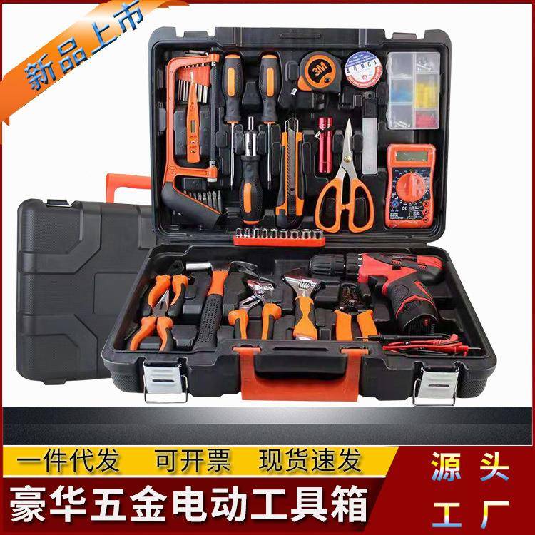 冲击钻家用五金0维AZQ修工具套装车载工具箱金工G具锤子扳手尺J五图片