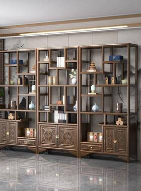 新中式DIJ式博架室新中多宝格隔断办古公展示置物架茶室茶具收纳