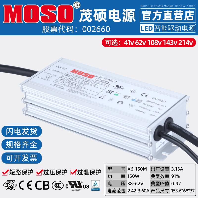 MOSO茂硕电源X6-150M041/M062/V108恒流可调光植物灯LED驱动电源W