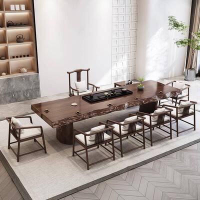 家用实大木板茶桌椅组合新泡中式原办木公室VSO简约现代茶室会客