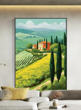 现代流水简生财山水风景画地客厅玄关挂画xwLD1388巨幅落画沙发墙