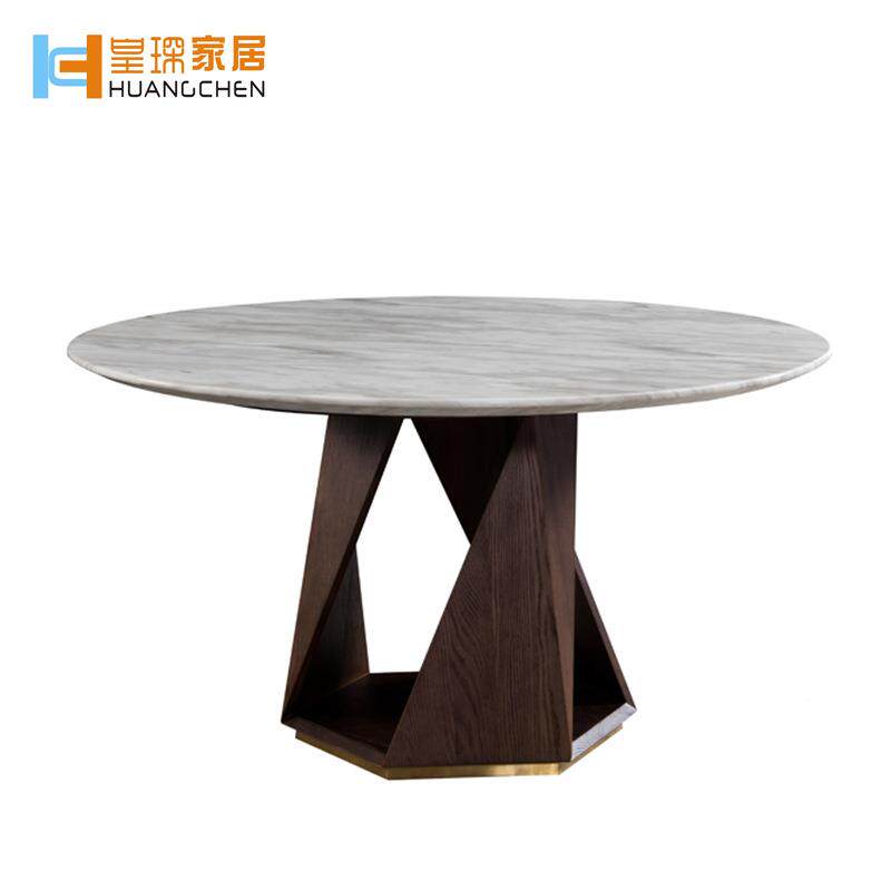 简约大理石餐桌家店庭餐IGM厅圆形盘饭椅组合酒别墅桌圆转台餐桌