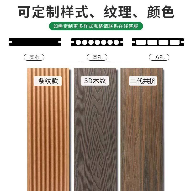 塑木地板工厂 圆孔条纹压纹二代共挤木塑地板露台栈道户外地板