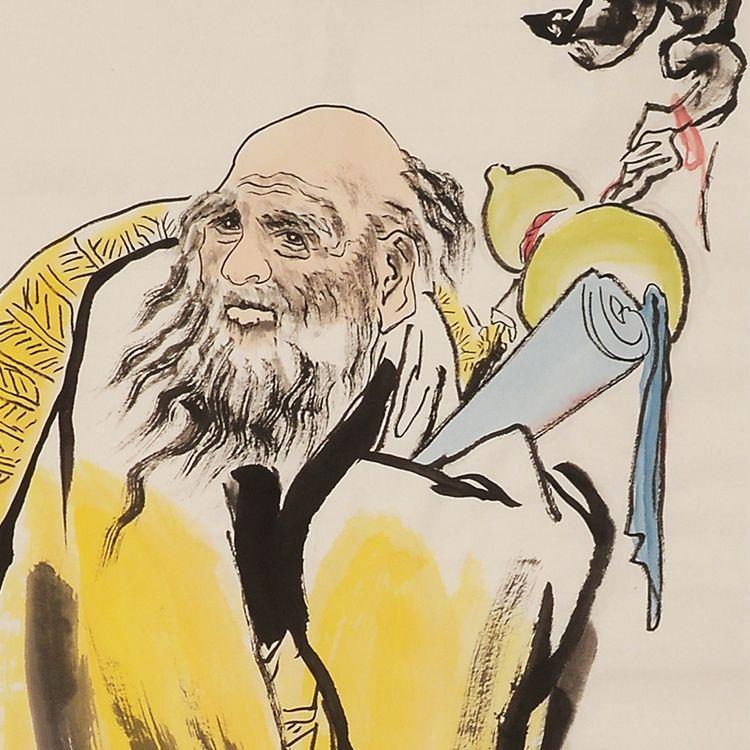 王西京国画纯手绘装饰画水墨画人物画房间画玄关画老子出关图壁画图片