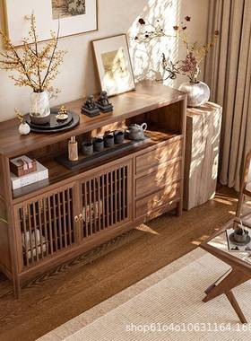 新中式古餐边柜柜榆木客厅装饰靠老墙餐边柜实XBU木茶水柜中玄关