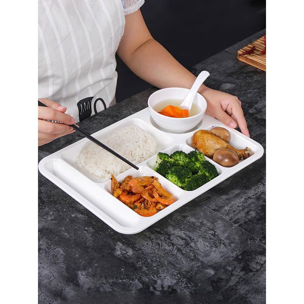 密胺餐四六分HFI工快餐盘学校厂食堂塑料格餐具套装多格盘分饭盘