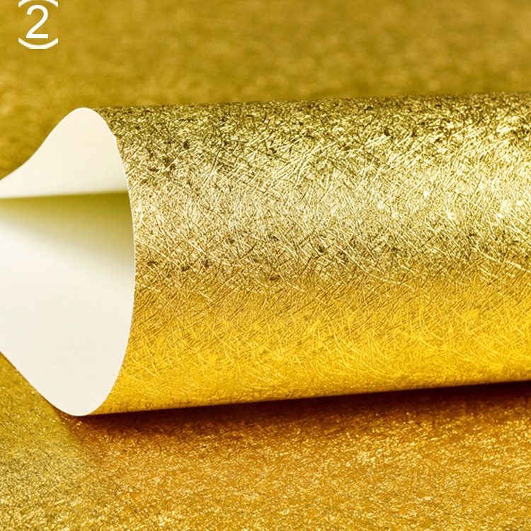 金箔自粘墙纸金色金属拉丝墙贴纸金黄色自贴反光天花板屋顶墙壁纸