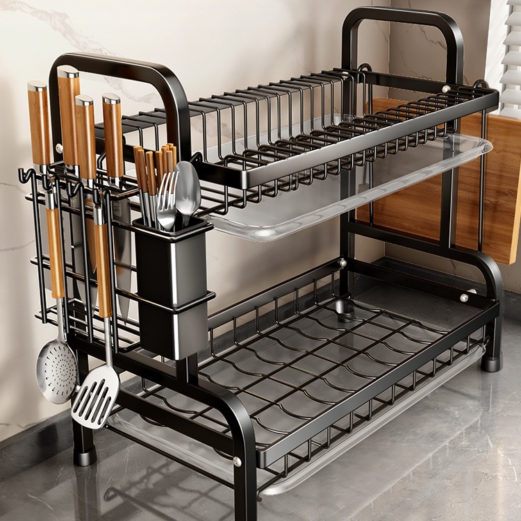 碗碟收纳架厨房置物架多功能碗柜家用双层碗筷收纳盒放碗架沥水架