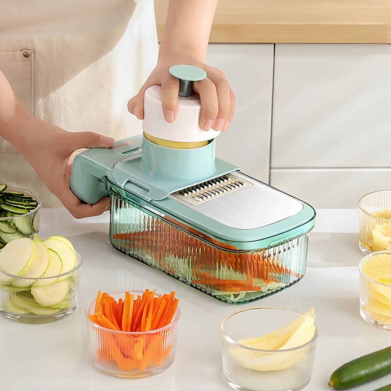 家用厨房多功能切菜器土豆胡萝卜切丝切片不伤手收纳刨丝器切丝器