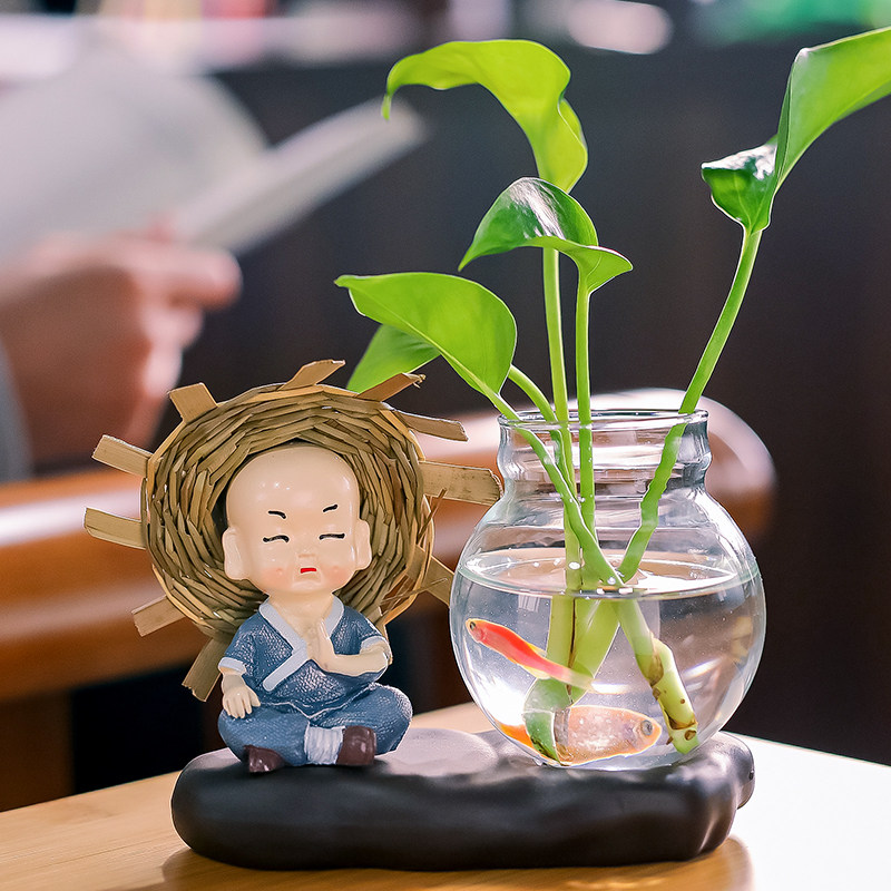 速发创意家居摆件四不小和尚装饰品客厅插花水培绿萝花瓶办公桌小