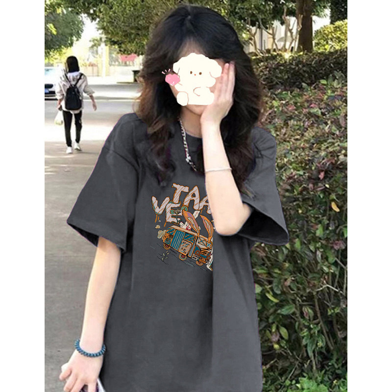 速发T恤夏装宽松百搭情侣装半截袖复古ch港味上衣服