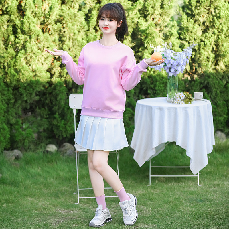 速发彩色卫衣姐妹闺蜜装秋宽松色圆领卫衣同学聚会团体班服