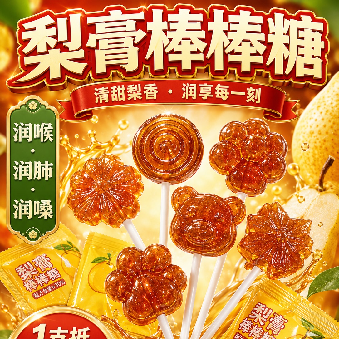 正宗秋梨膏枇杷棒棒糖无添加儿童润喉糖独立小包装健康零食硬糖果
