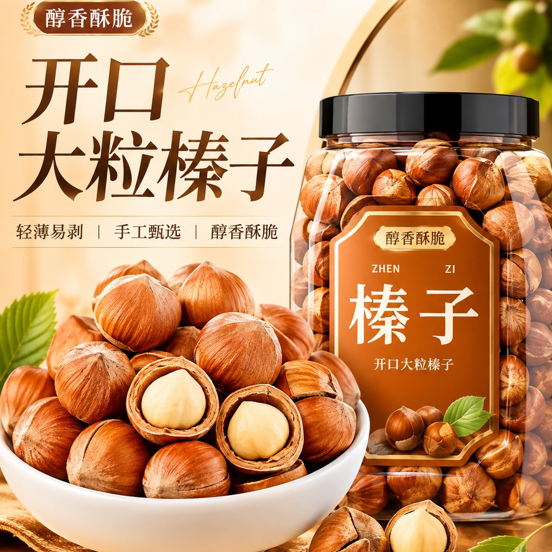 东北特产铁岭大榛子新货炒熟大颗粒薄壳开口原味孕妇休闲坚果零食