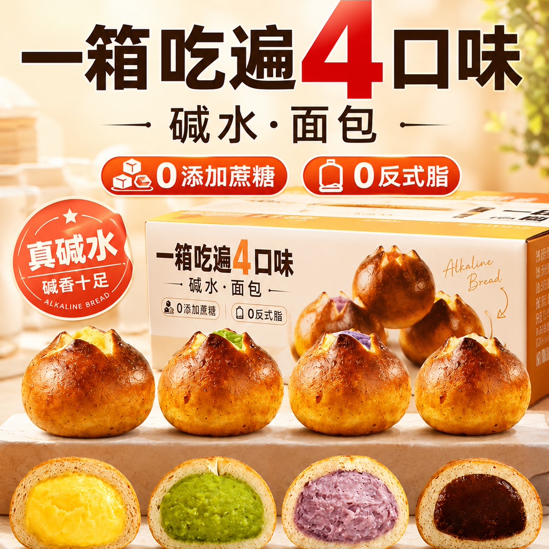 全麦碱水面包球低脂低卡整箱图片