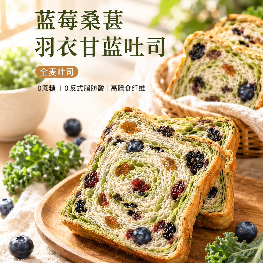 全麦吐司面包厚切星空莓野吐司孕妇早餐代餐低糖低脂官方旗舰店