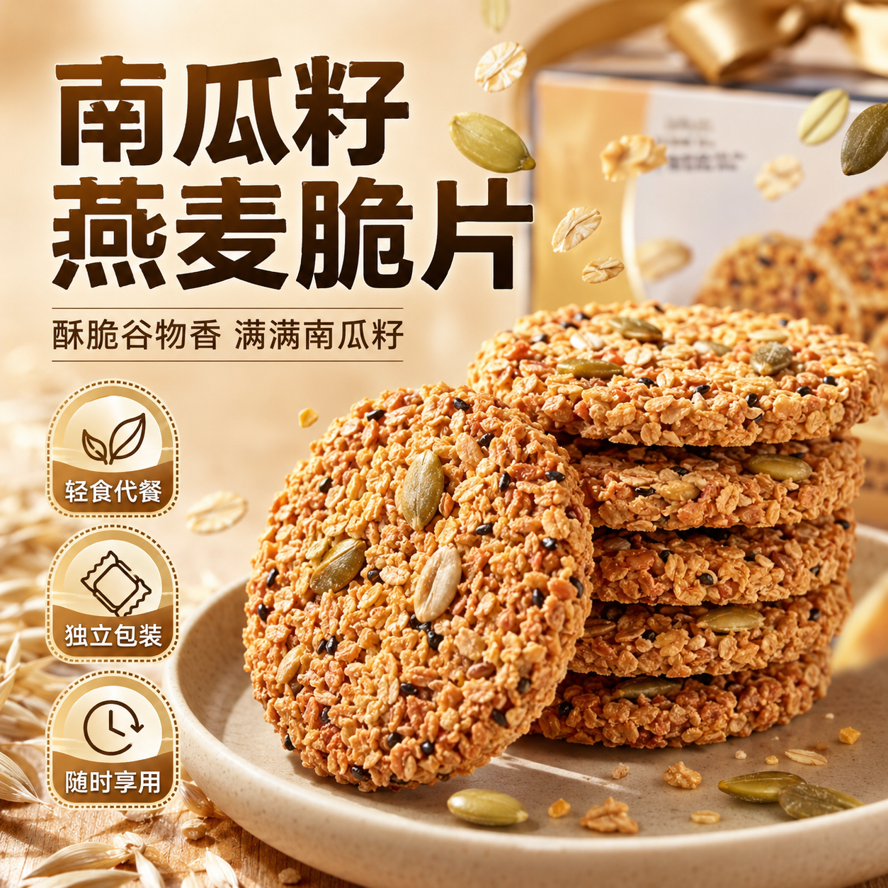 无糖南瓜籽燕麦脆片燕麦饼干全粗粮饼抗饿饱腹代餐饼干旗舰店2026