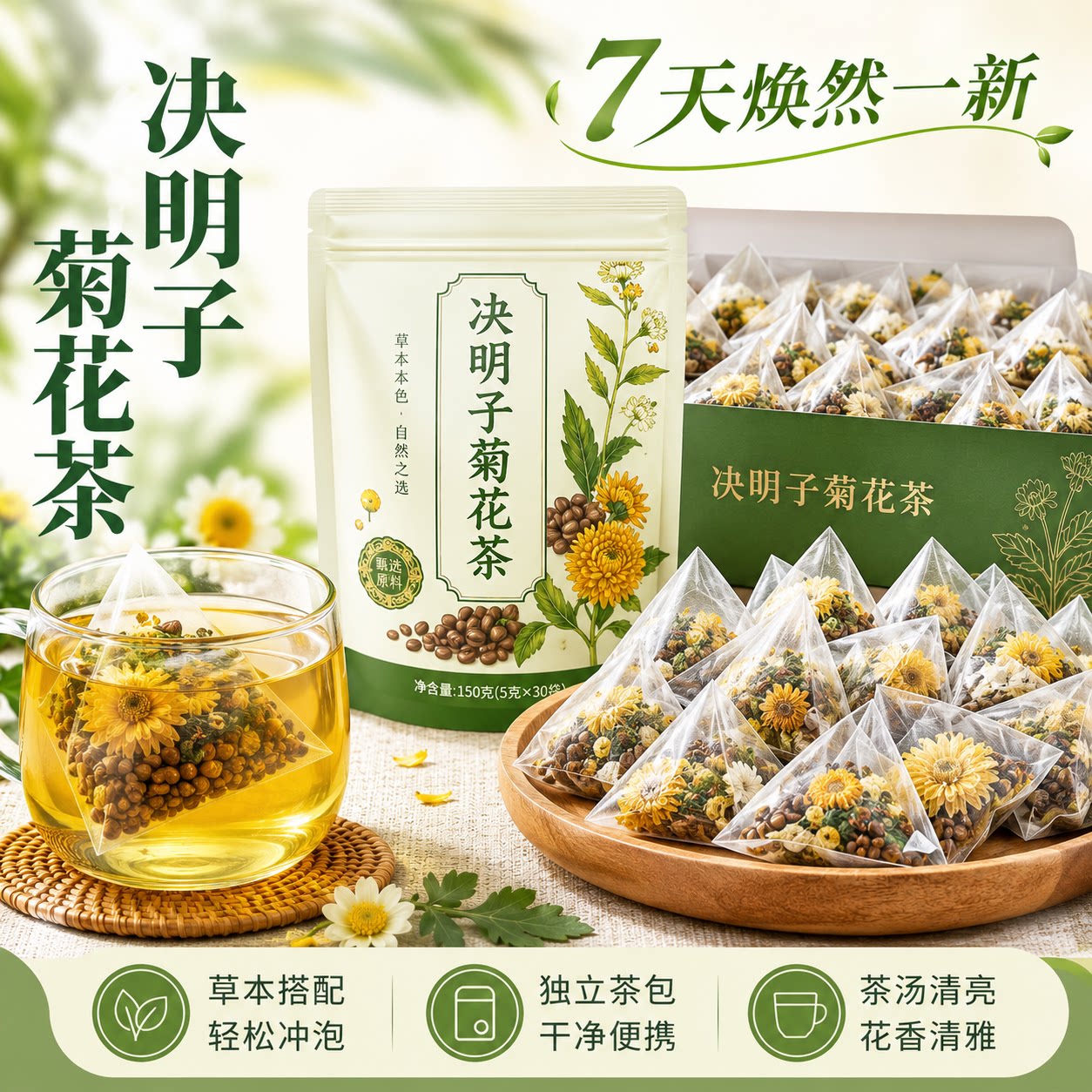 甄选菊花决明子茶包熬夜养生茶旗舰店正品金银花牛蒡根组合养生茶
