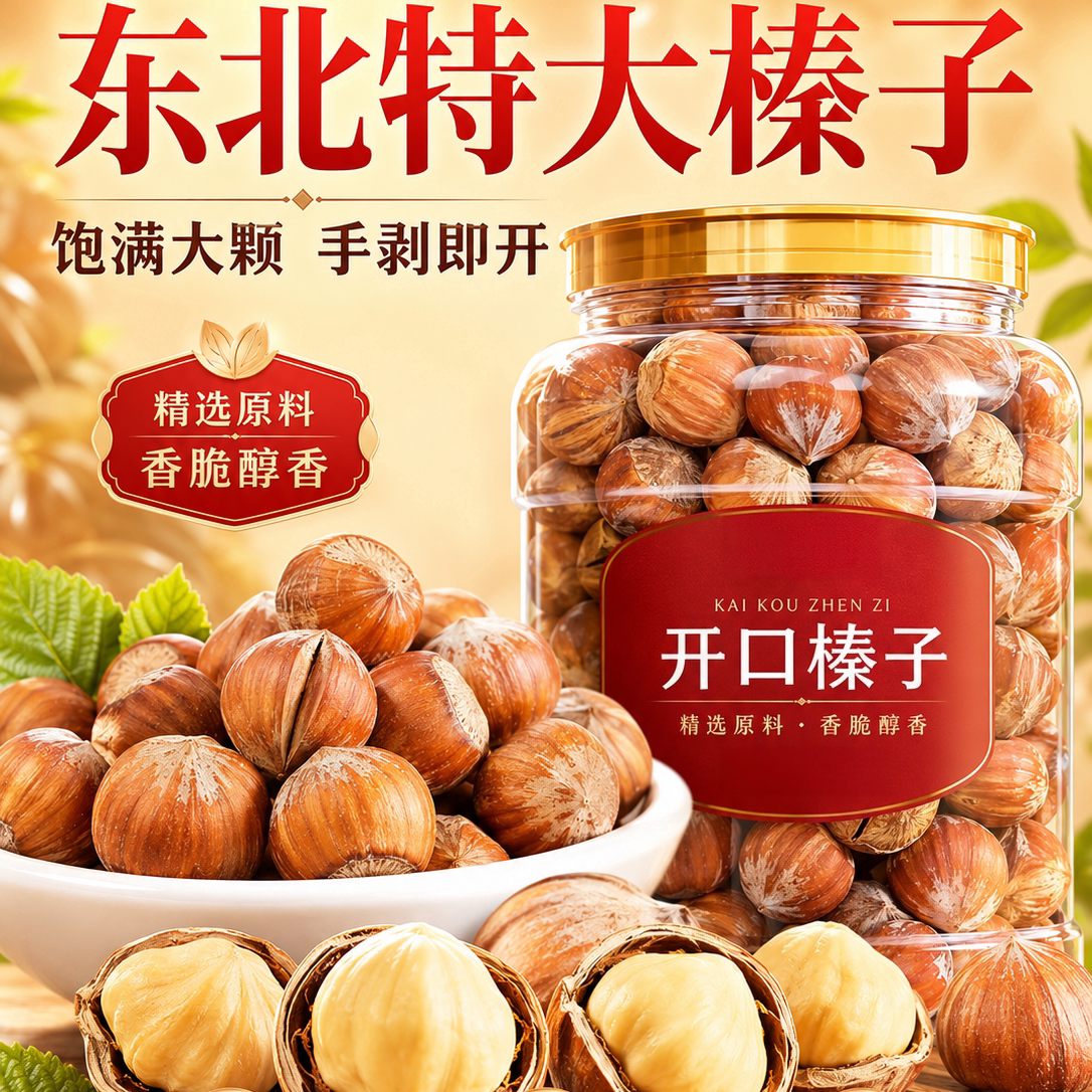 东北特产铁岭大榛子新货炒熟大颗粒薄壳开口原味孕妇休闲坚果零食