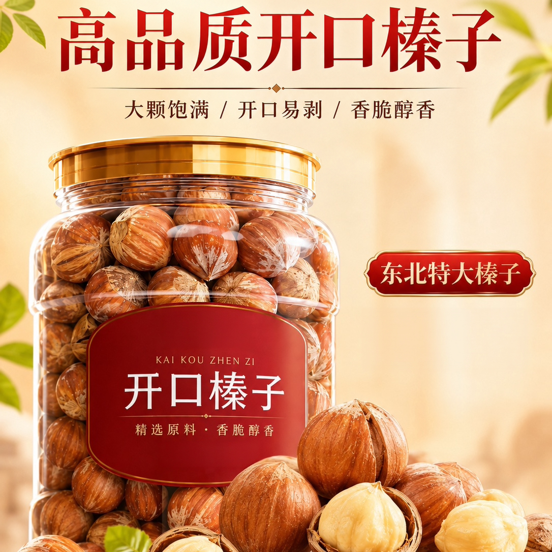 东北特产铁岭大榛子新货炒熟大颗粒薄壳开口原味孕妇休闲坚果零食