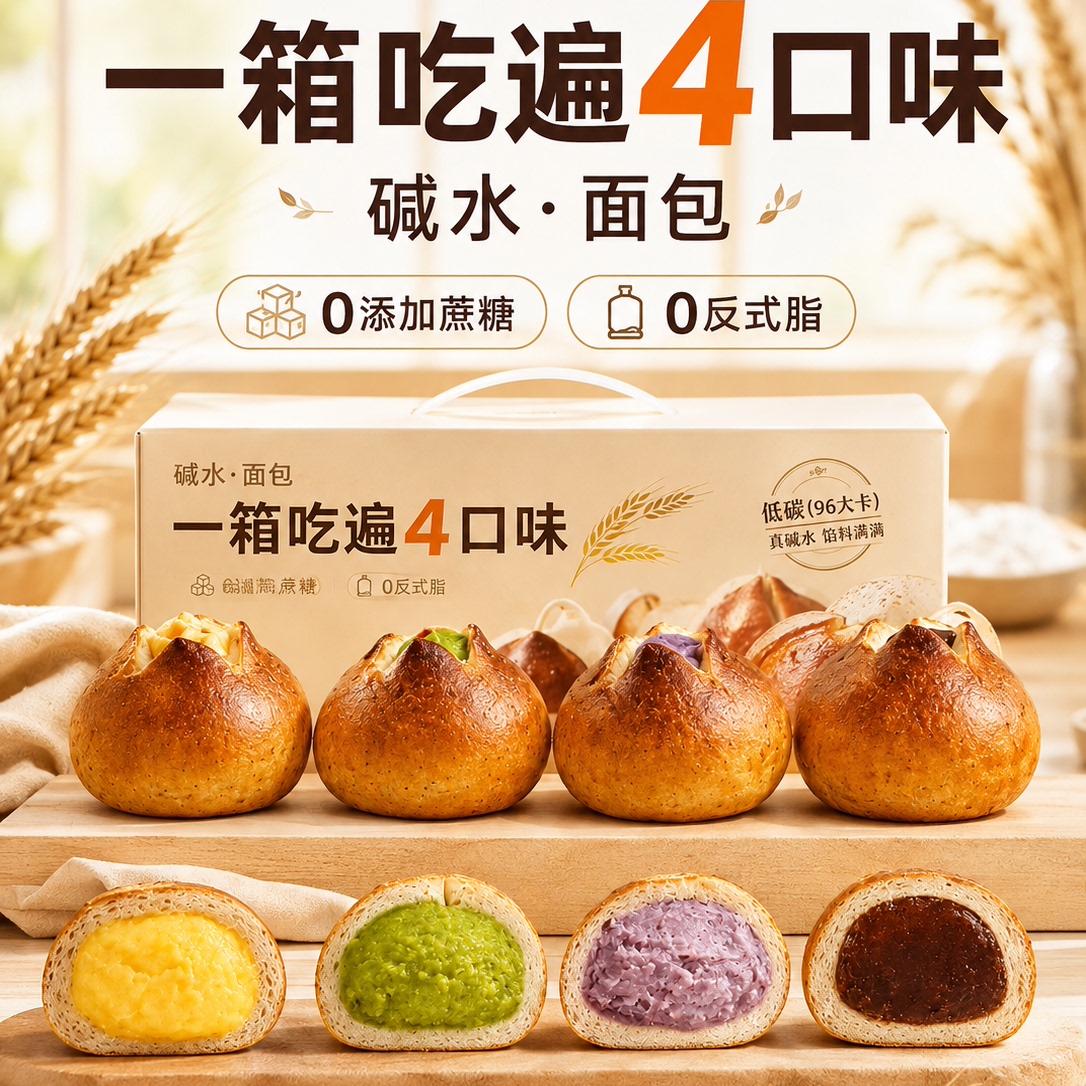 全麦碱水面包球低脂低卡整箱图片