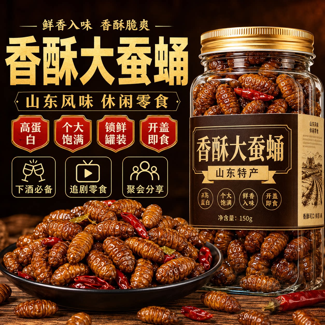 东北蚕蛹开袋即食非油炸麻辣五香图片