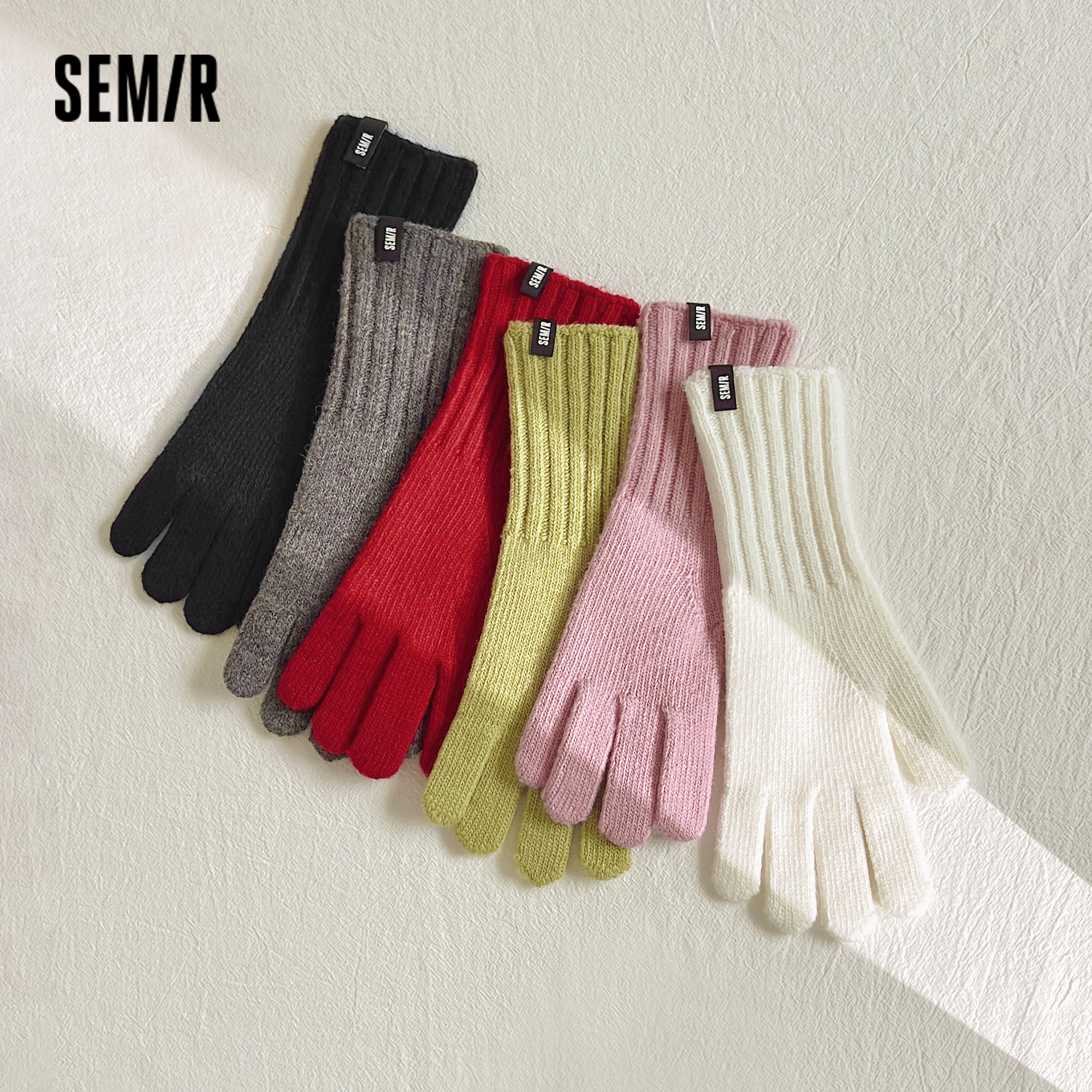 森马羊毛手套女冬季韩版加长款毛线针织可触屏骑行保暖手套情侣M