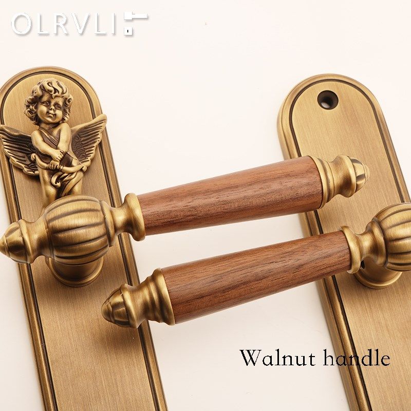 olrvli黄铜古铜色天使门锁复古法式欧式胡N桃木门把手磁吸双开门,基础建材,机械门锁,淘宝优惠券,粉丝福利购,淘宝优惠卷