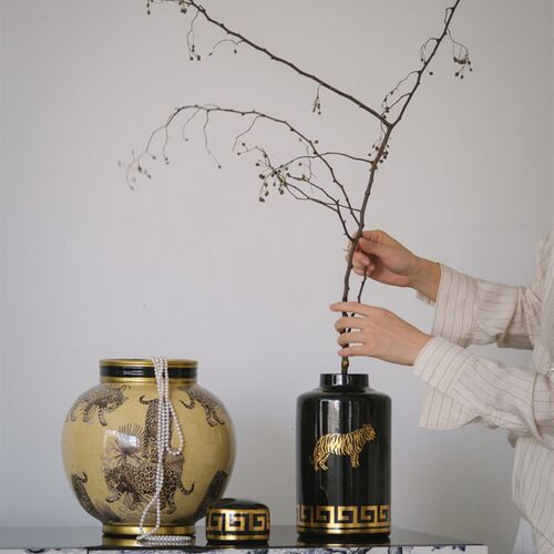 若奈 新年聚e宝盆C@rtier陶瓷手绘猛虎蔷薇储物茶叶罐摆件花