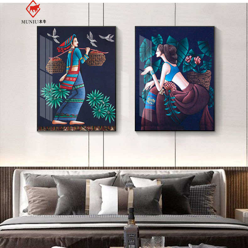 云南少数民族风挂画美女人物客厅装饰画酒店民宿壁画玄关过道墙画