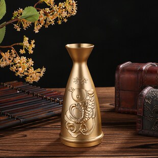 老式黄铜精雕金色百福分酒器摆件婚礼酒店装M饰双鱼爵杯温酒小酒