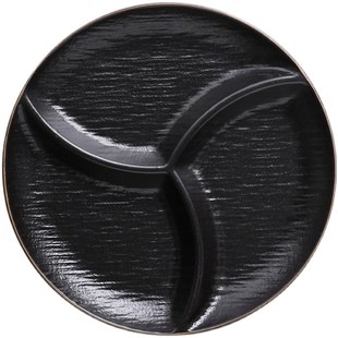 金边哑光圆形石纹黑白p纯色陶瓷定量减脂早餐分割三格盘水果盘餐