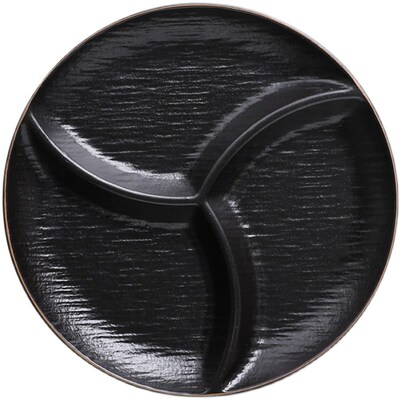 金边哑光圆形石纹黑白p纯色陶瓷定量减脂早餐分割三格盘水果盘餐