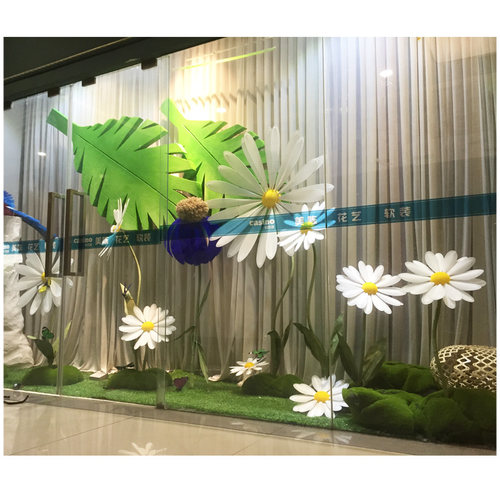 春季氛围美陈装饰橱窗售楼部太阳花摆件舞台摄影Q背景dp点展厅布